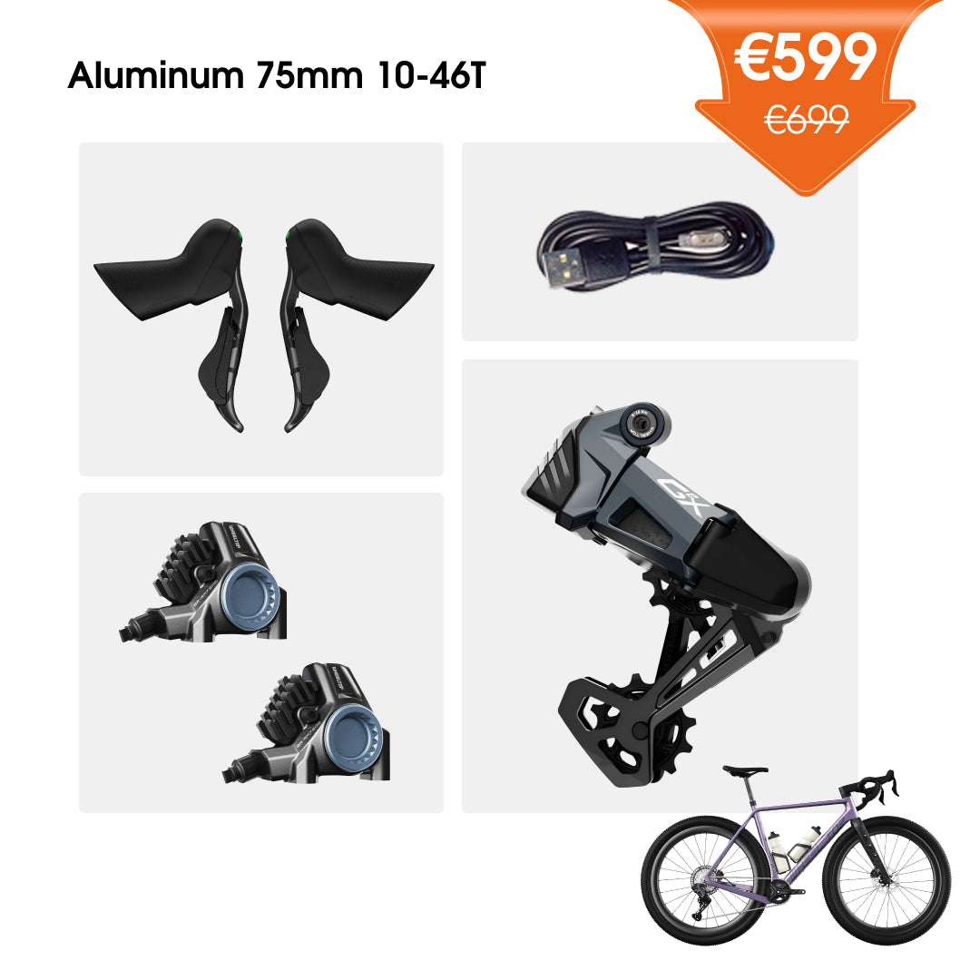 WHEELTOP EDS GeX Wireless Electronic Shifter/Derailleur (Gravel Bike) - 75mm RD+HDB+Aluminum Shifters