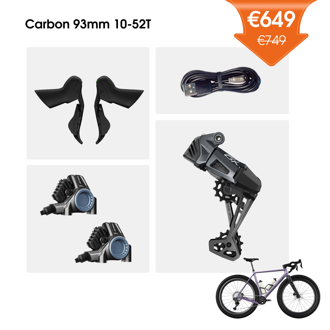 WHEELTOP EDS GeX Wireless Electronic Shifter/Derailleur (Gravel Bike) - 93mm RD+HDB+Carbon Shifters