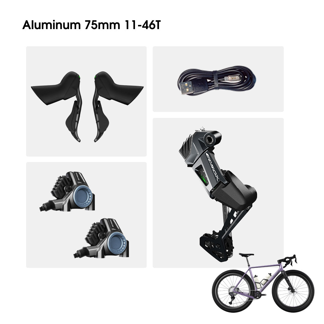 WHEELTOP EDS GeX Wireless Electronic Shifter/Derailleur (Gravel Bike) - 75mm RD+HDB+Aluminum Shifters