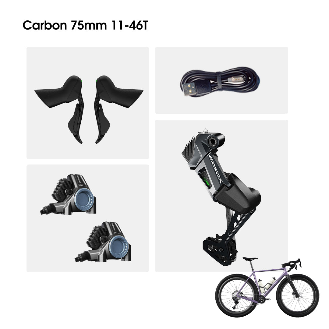 WHEELTOP EDS GeX Wireless Electronic Shifter/Derailleur (Gravel Bike) - 75mm RD+HDB+Carbon Shifters