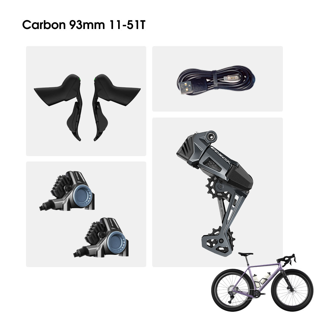 WHEELTOP EDS GeX Wireless Electronic Shifter/Derailleur (Gravel Bike) - 93mm RD+HDB+Carbon Shifters