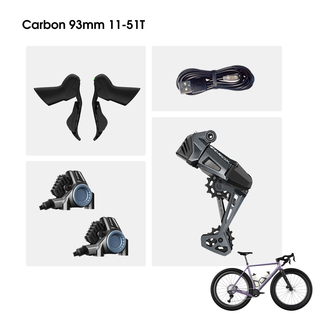 WHEELTOP EDS GeX Wireless Electronic Shifter/Derailleur (Gravel Bike) - 93mm RD+HDB+Carbon Shifters